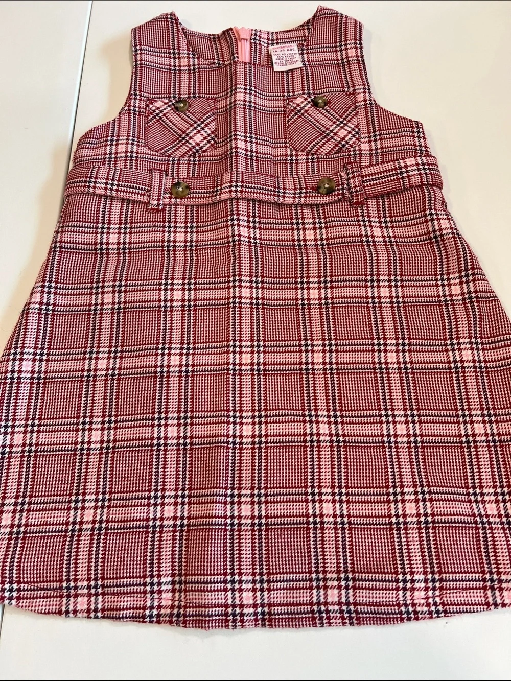 Vintage Gymboree Magenta, Pink, White Plaid Pinafore Dress - fall formal dress‎